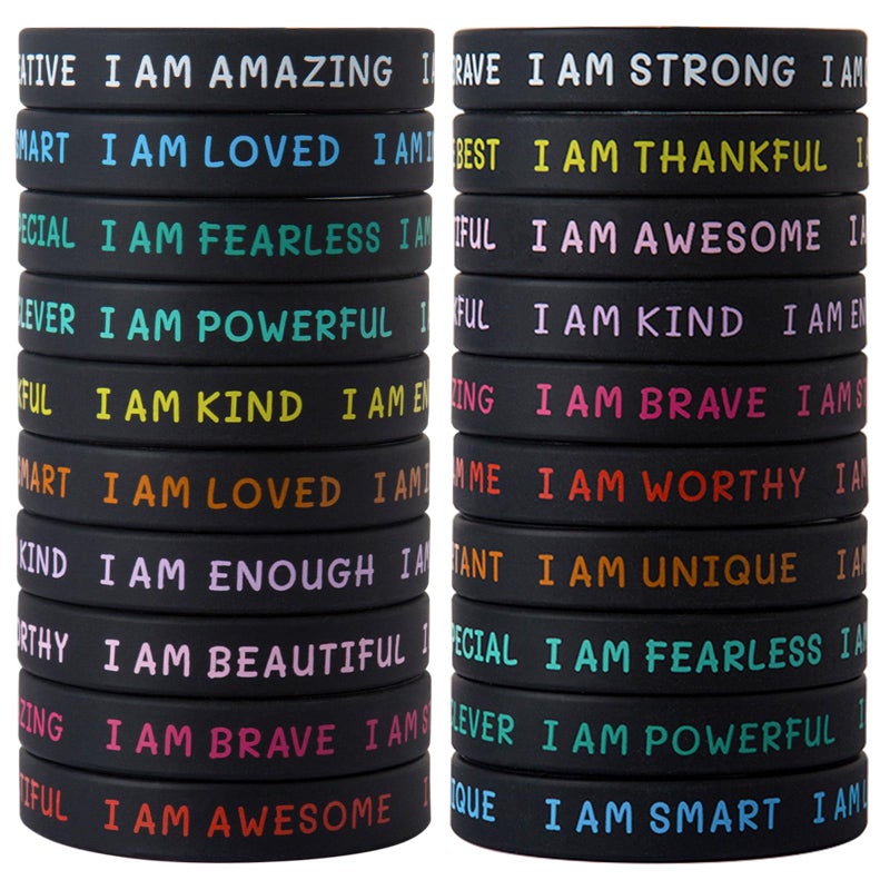 CYCLUSIVE 20 Pieces Students Inspirational Wristbands Rubber Bracelets Fun Motivational Wristbands for Kids Students Back to School Gifts - Image 1